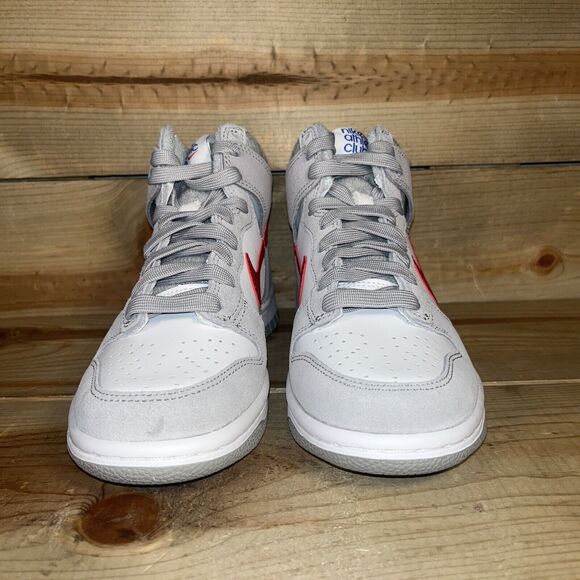 NEW Size 3.5Y Nike Dunk High Athletic Smoke Club Grey Red White Shoes DH9750-001 - Picture 4 of 9